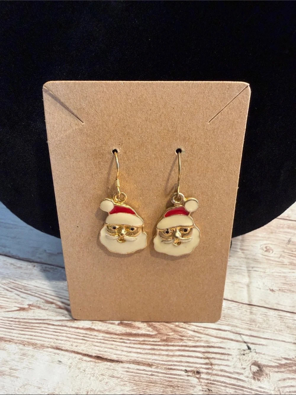 Santa Face Enamel Dangle Earrings - Gold, Red, Cream